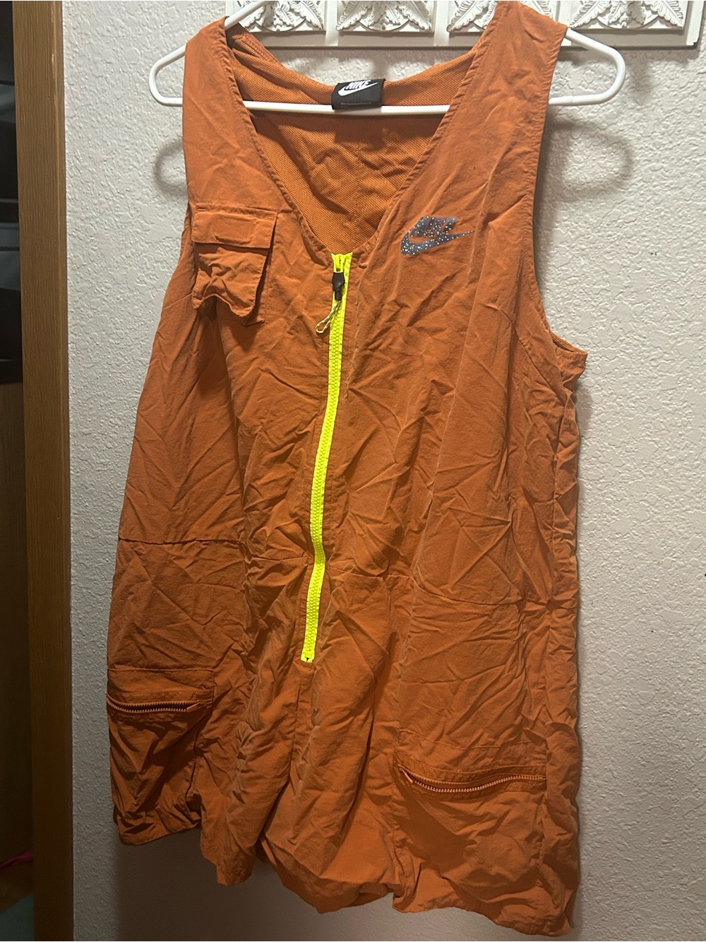 Nike Orange Romper with Neon Yellow Front Zip